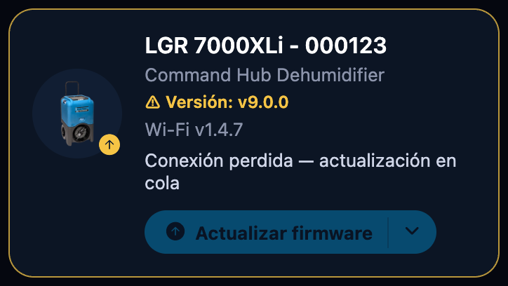 Tarjeta tras perderse la conexión durante la actualización