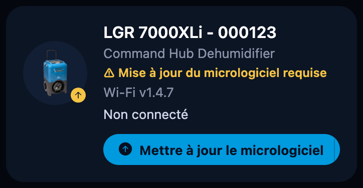 Carte d'un appareil qui ne peut pas encore communiquer sa version
